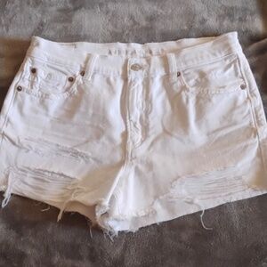 American Eagle Outfitters White Distressed Jean Shorts W/Raw Hem Size 8
